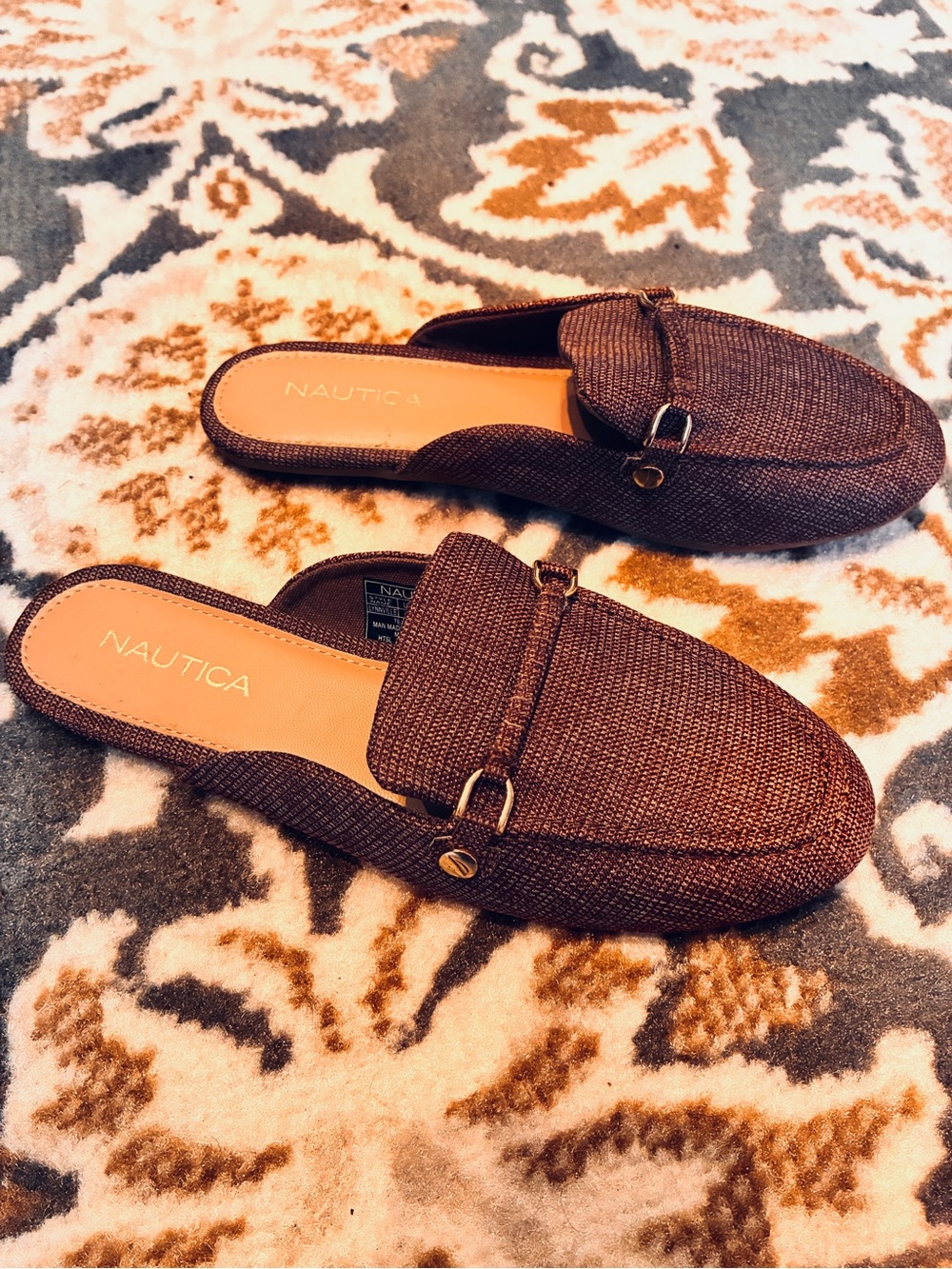Nautica Women's Brown Woven Mule Loafers